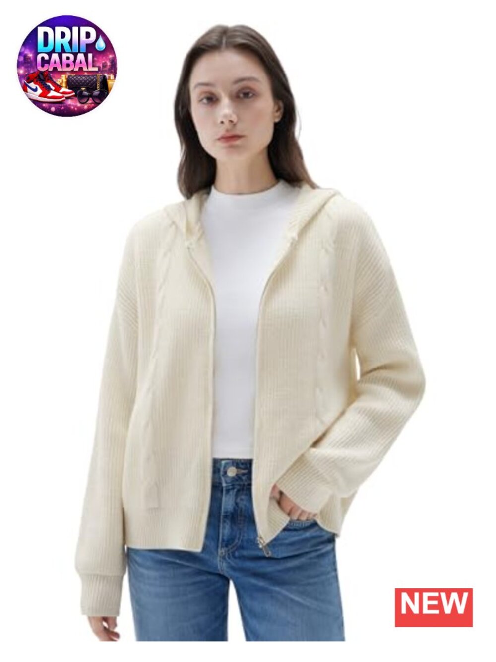 Cashmere Blend Zip Hooded Cardigan Oversized Sweater with Pockets